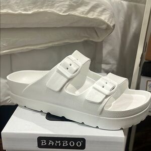 White Bamboo Double Strap Sandals
